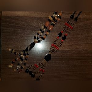 2 Beautiful Heavy Glass Beads Statement Necklaces Brown Black Red